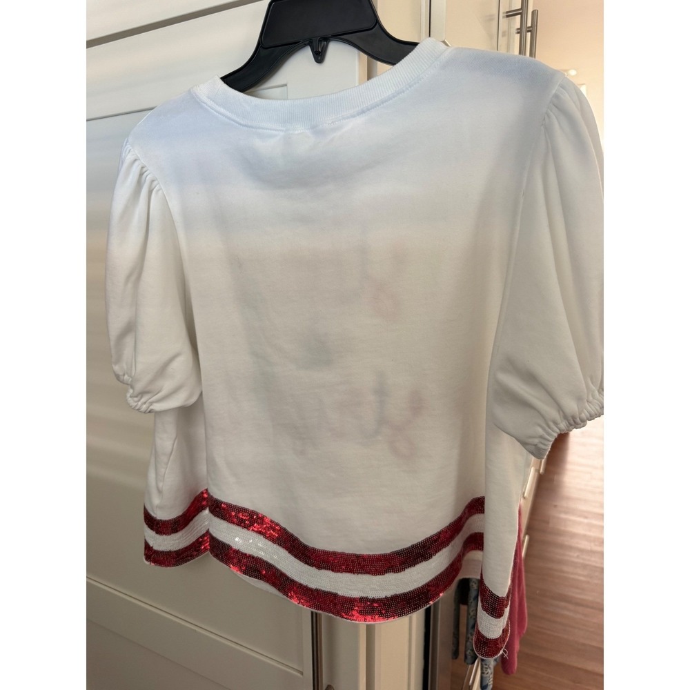 White Stars and Stripes Puff Sleeve Lg T-shirt sequins 4th of July America 250 - Picture 5 of 5